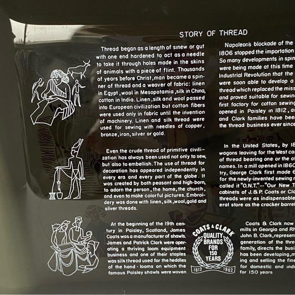 Coats And Clark STORY OF THREADS 1962 Smoky Gray Art Glass Plate Dish Tray 7”x9” - Picture 6 of 12